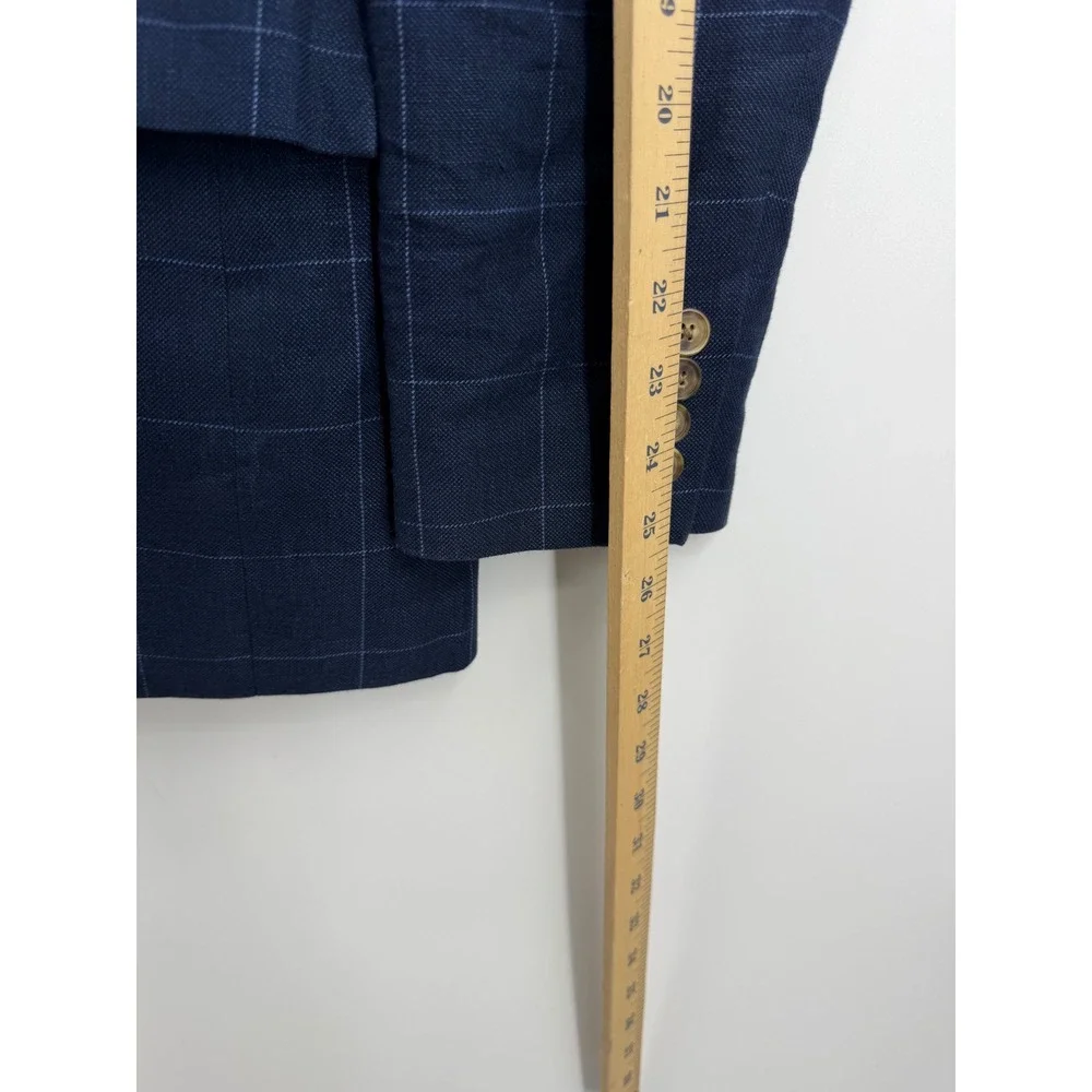 J.Crew Thompson Blazer Mens 38R Navy Blue plaid Linen Cotton Sport Coat H5117